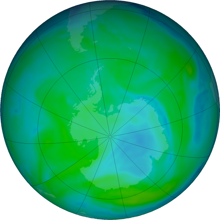 Antarctic ozone map for 05 January 2024